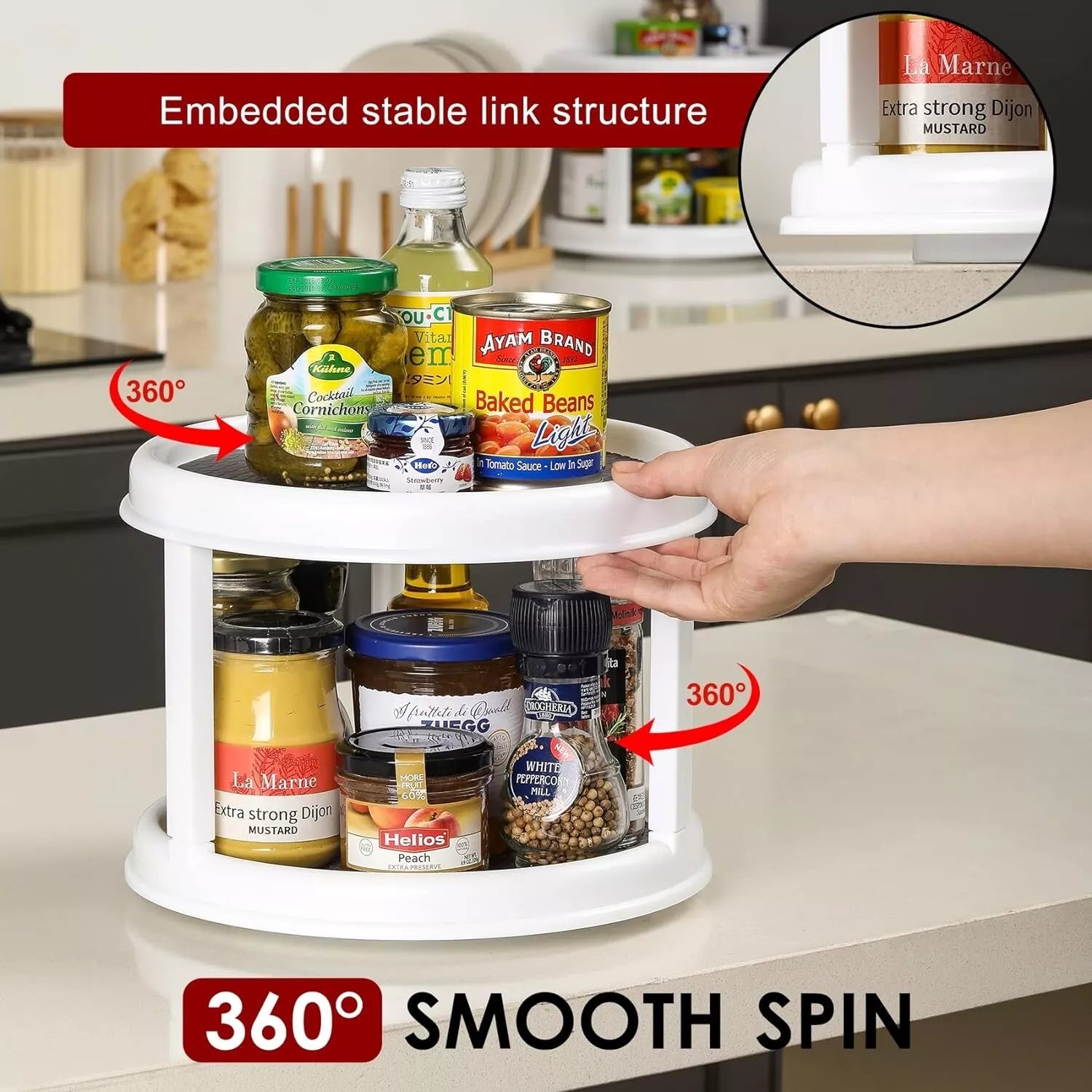 2-Tier Lazy Susan Turntable Organizer – 360° Rotating Spice Rack for Kitchen Cabinets