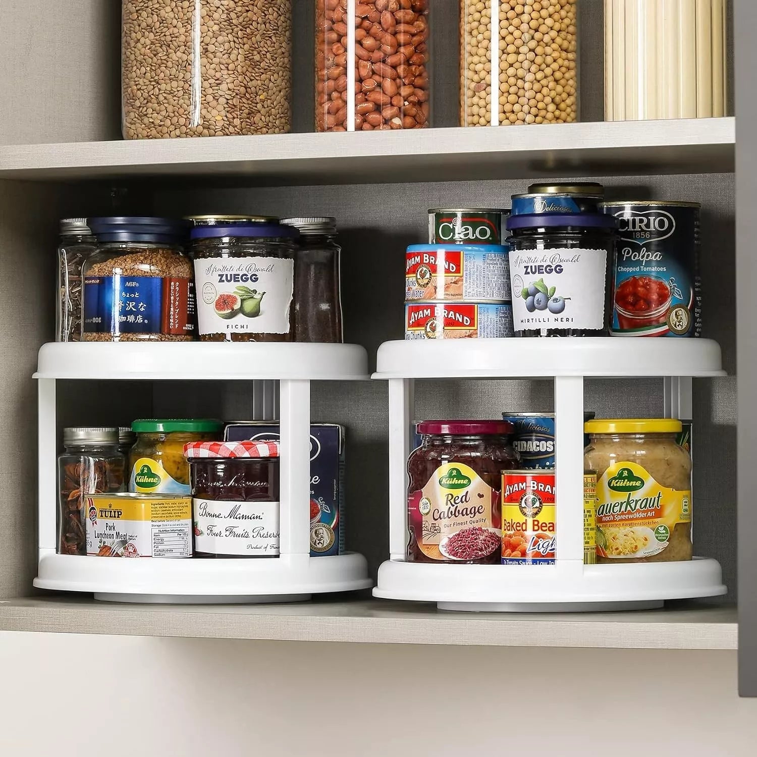 2-Tier Lazy Susan Turntable Organizer – 360° Rotating Spice Rack for Kitchen Cabinets
