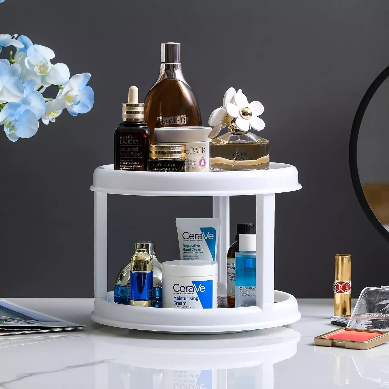 2-Tier Lazy Susan Turntable Organizer – 360° Rotating Spice Rack for Kitchen Cabinets