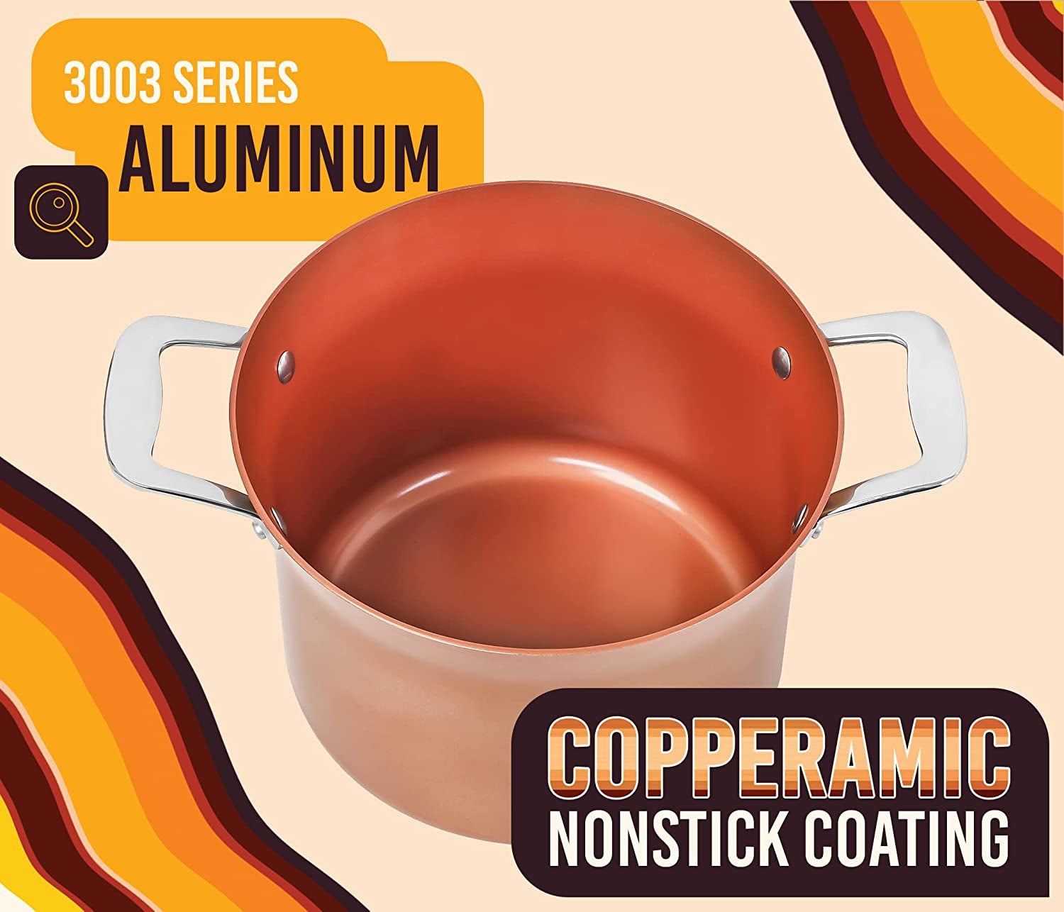 7 QT Copper, Granite, or  Sapphire Non Stick Stock Pot Casserole (Induction Compatible)