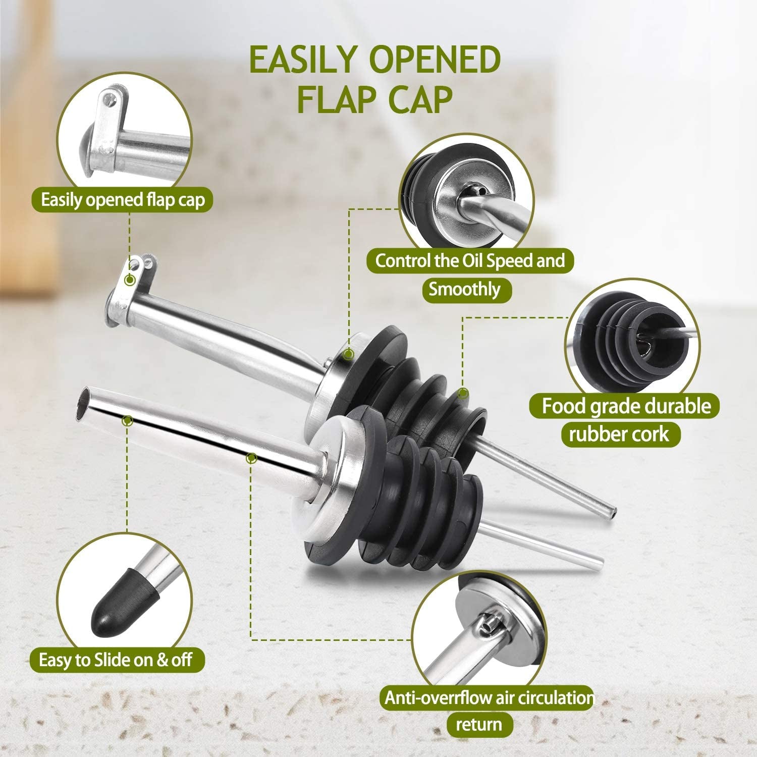 2 PACK, 17 Oz Glass Olive Oil Dispenser Bottle Set - 500ML