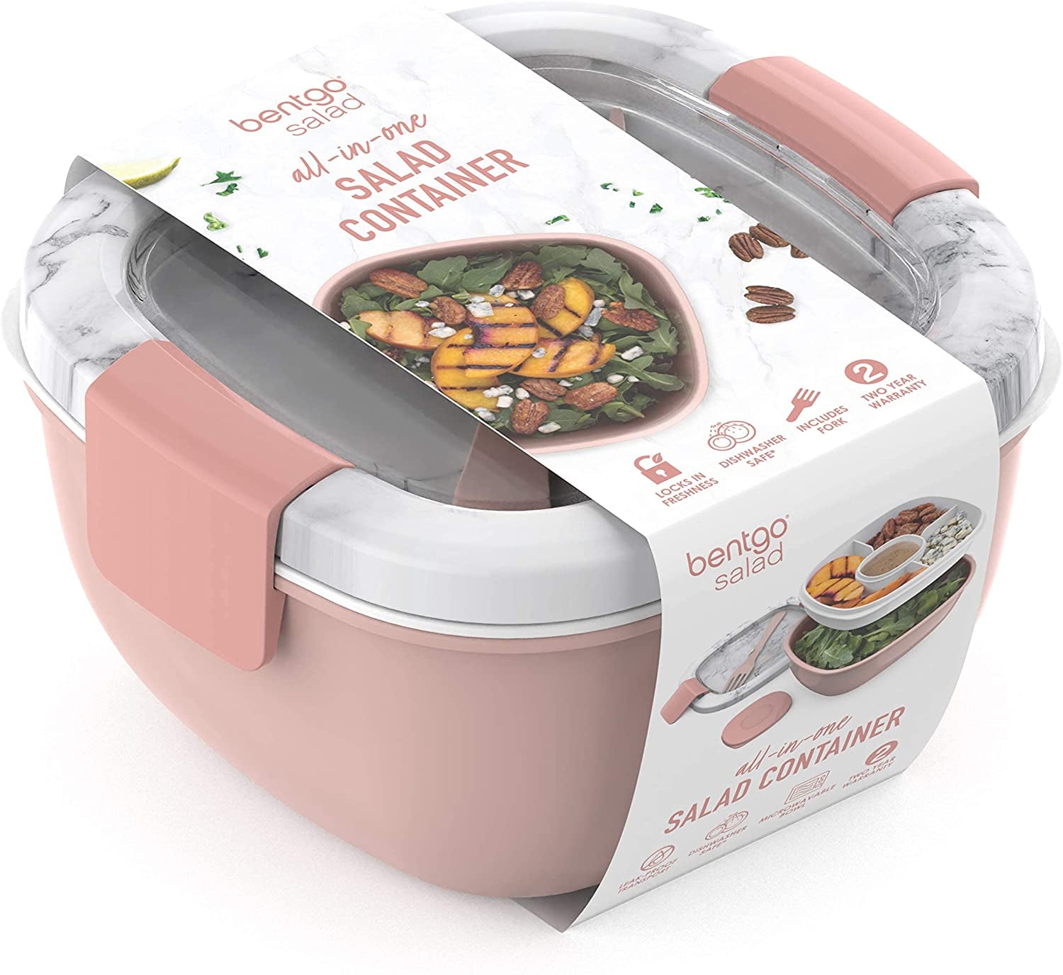  Salad - Stackable Lunch Container with Large Salad Bowl, 4-Compartment Bento-Style Tray for Toppings And Sauce Container 