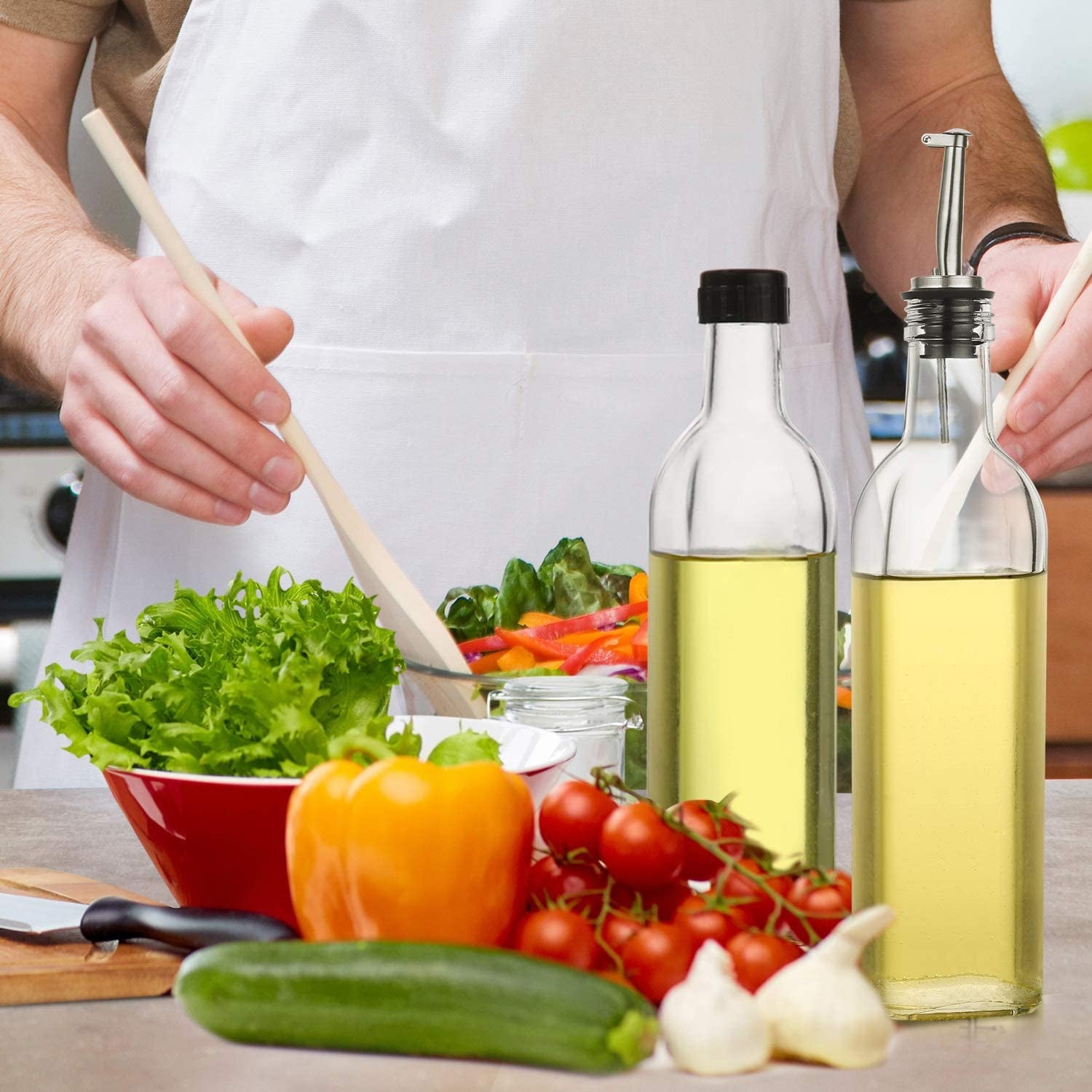 2 PACK, 17 Oz Glass Olive Oil Dispenser Bottle Set - 500ML