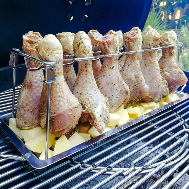  Premium Stainless Steel Chicken Leg Rack for Grill with Drip Tray 