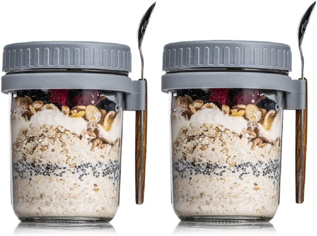 2/4 Pack Overnight Oats Containers with Lid and Spoon, 12 Oz Mason