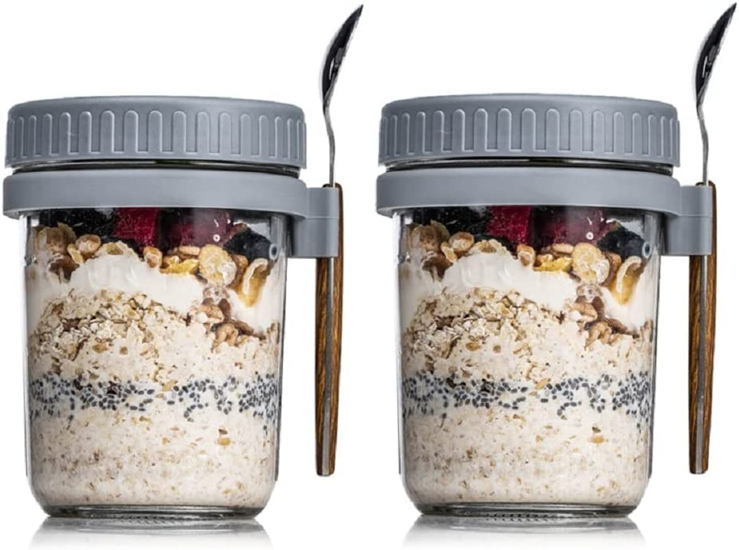 2 Overnight Oats Airtight Jars With Lid And Spoon- 10 Oz