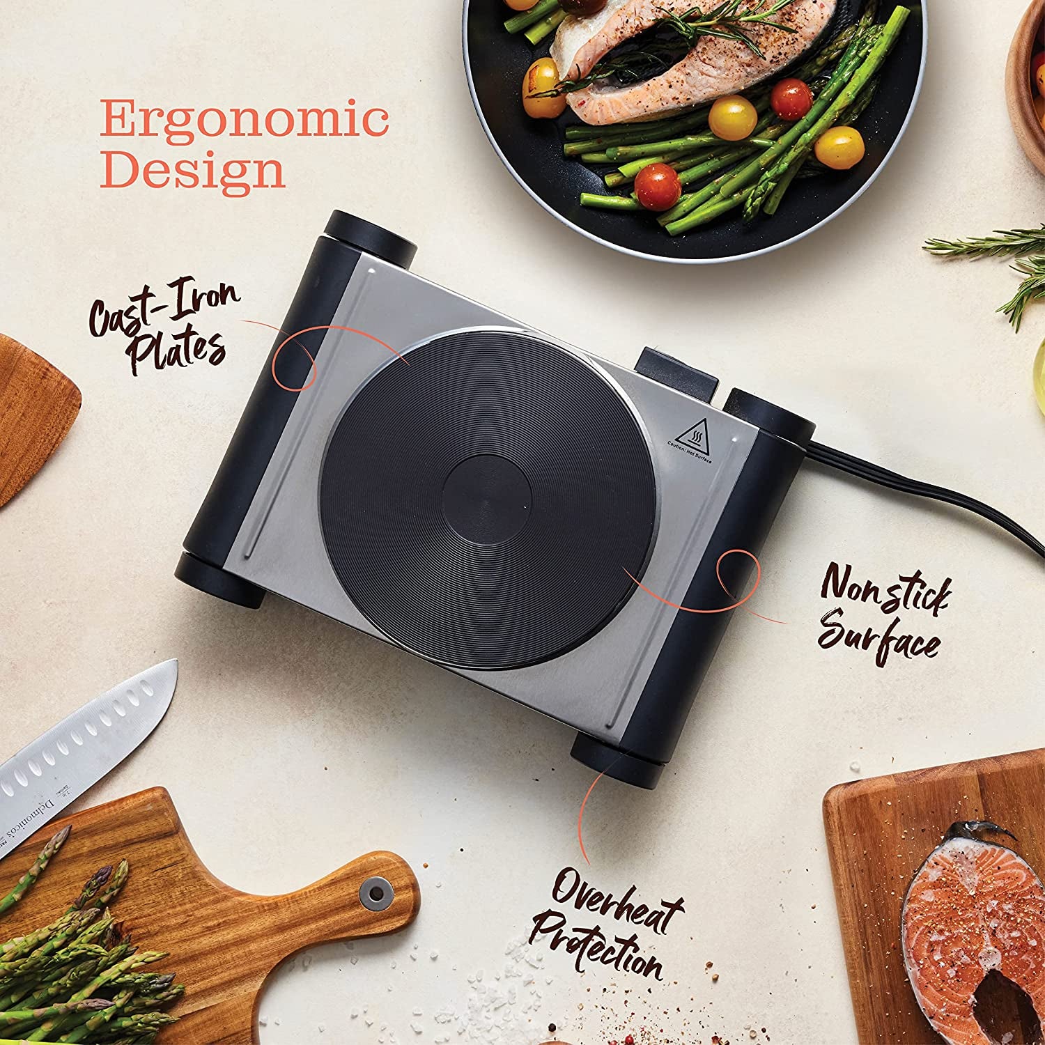 Electric Cast Iron Stovetop Hot Plate For Cooking- 1500W Single OR 180