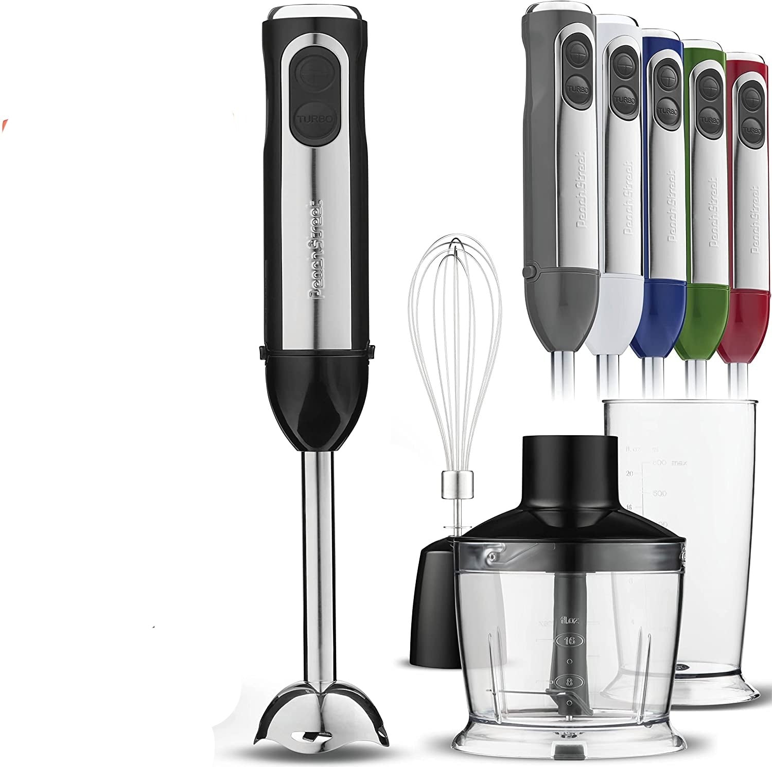 Multi-Use 800W Immersion Hand Blender, Handheld Blender Stick, Whisk, Beaker with Measuring Marks And Chopper