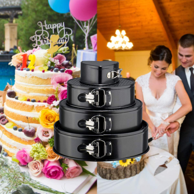 Cake Pan Set of 4 Pieces (4"/7"/9"/10") 1 Heart and 3 Round, Leakproof Nonstick Bakeware Cheesecake Pan with Removable Bottom