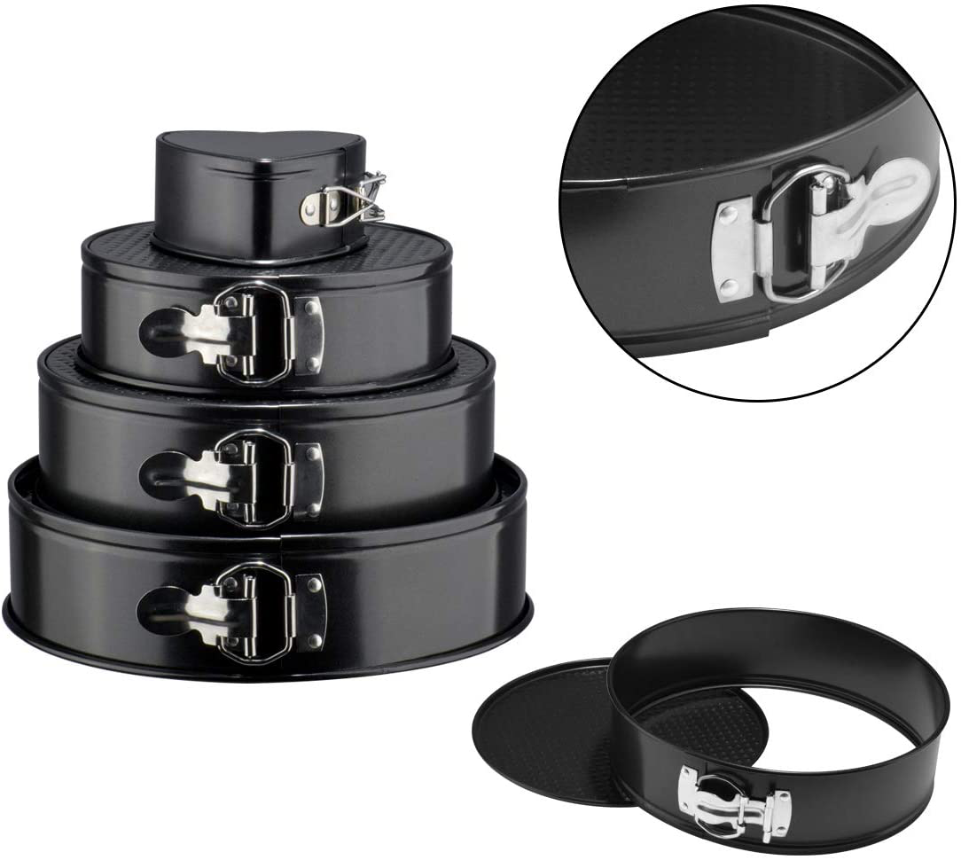 Cake Pan Set of 4 Pieces (4"/7"/9"/10") 1 Heart and 3 Round, Leakproof Nonstick Bakeware Cheesecake Pan with Removable Bottom