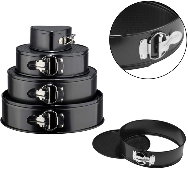 Cake Pan Set of 4 Pieces (4"/7"/9"/10") 1 Heart and 3 Round, Leakproof Nonstick Bakeware Cheesecake Pan with Removable Bottom