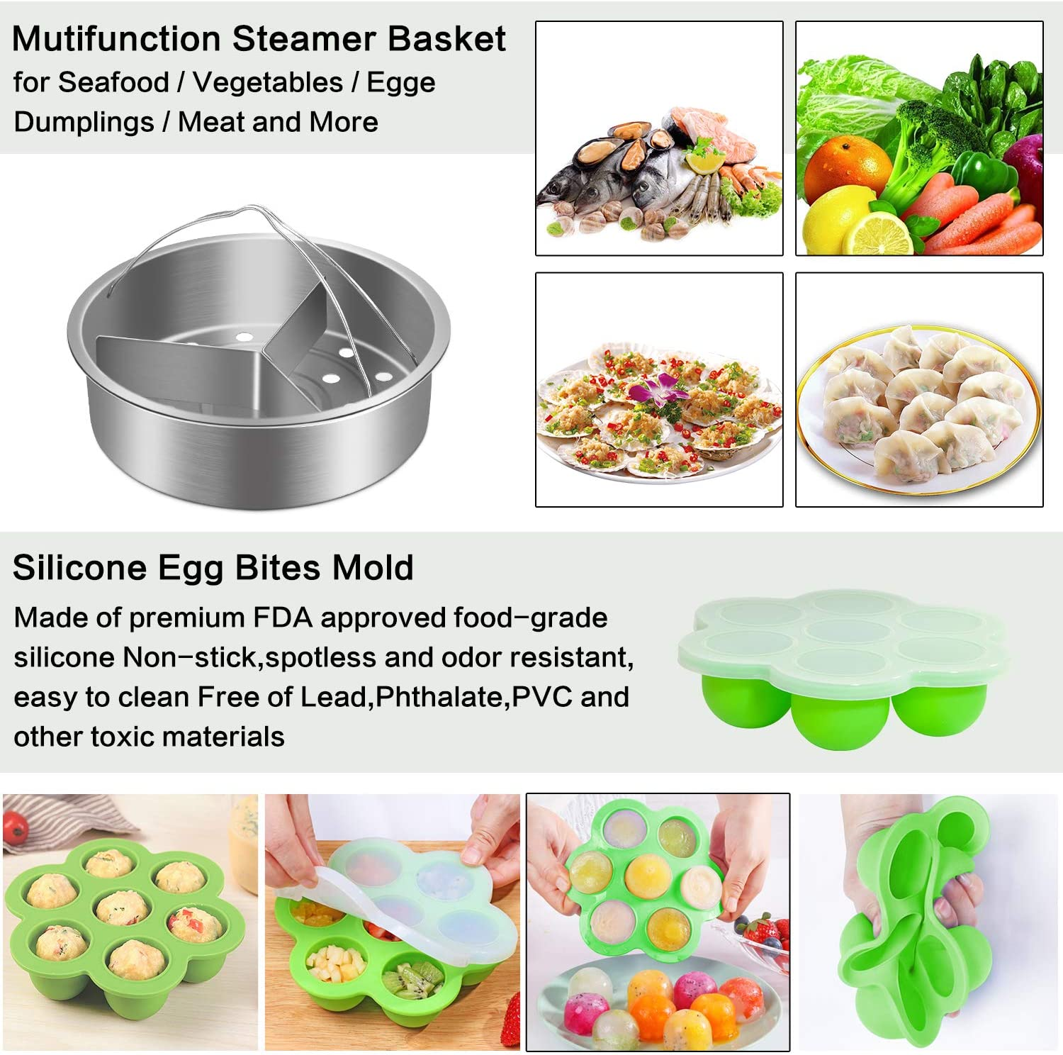 Egg Rack Steamer with Dish Plate Egg Clamp for Instant Pot 5,6,8qt
