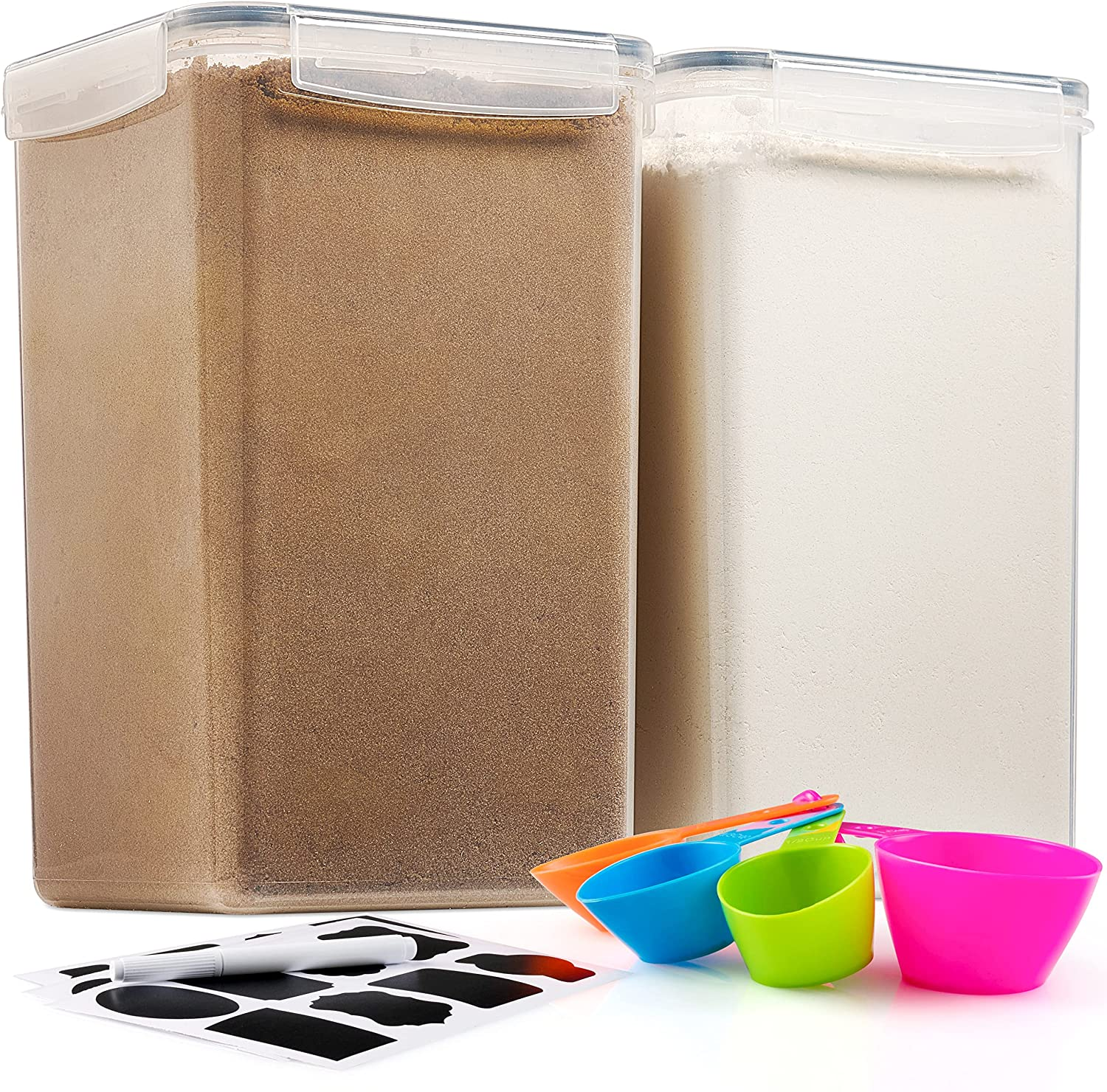 2 Pack Extra Large Airtight Food Storage Containers - 6.5L / 220 Oz Flour With Labels, Marker & Spoon Set