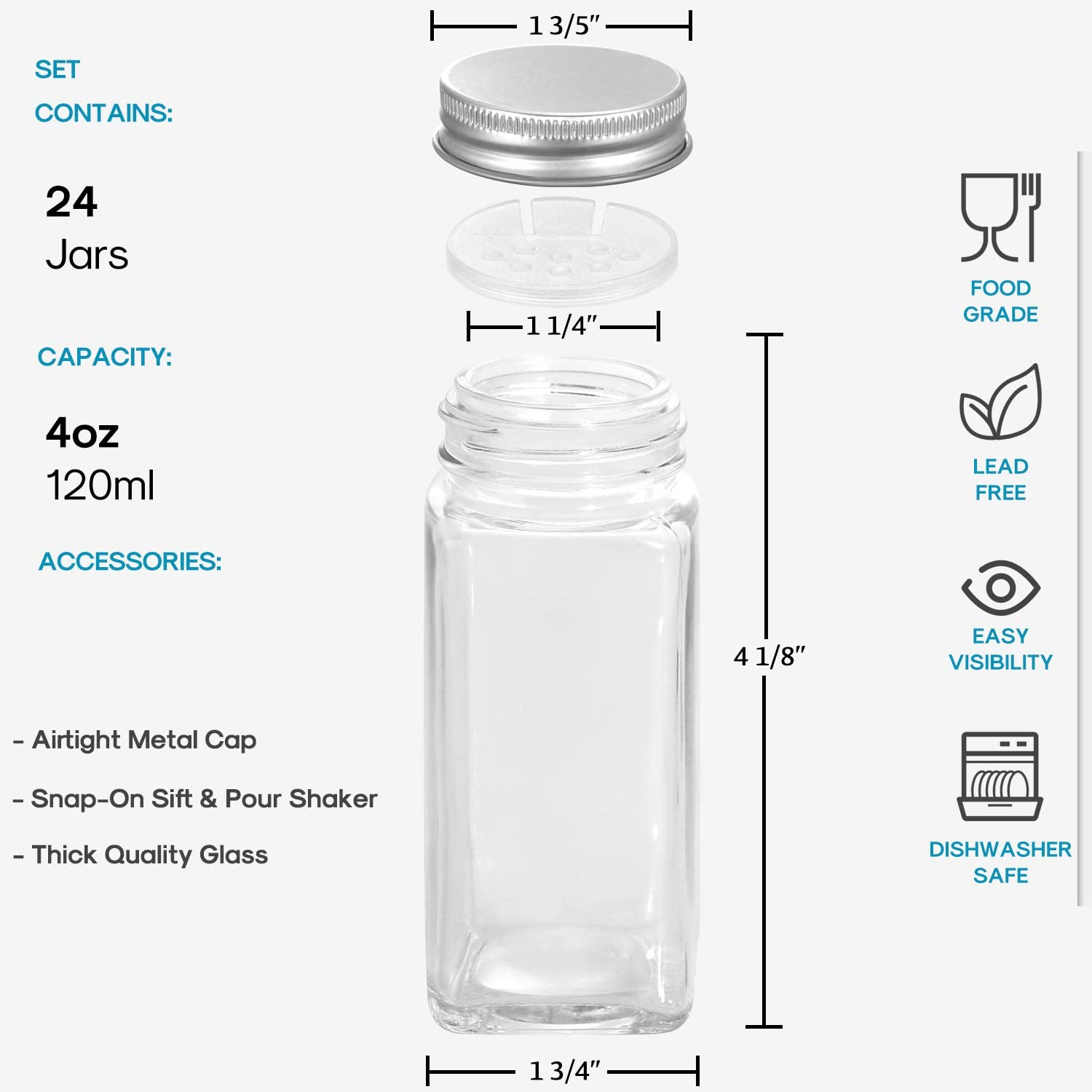 Spice Jars Airtight 4 oz small mason Glass Jars with Leak Proof