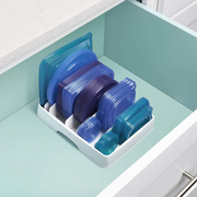 Food Container Lid Organizer, Large, Adjustable Plastic Lid Storage for Kitchen Cabinets