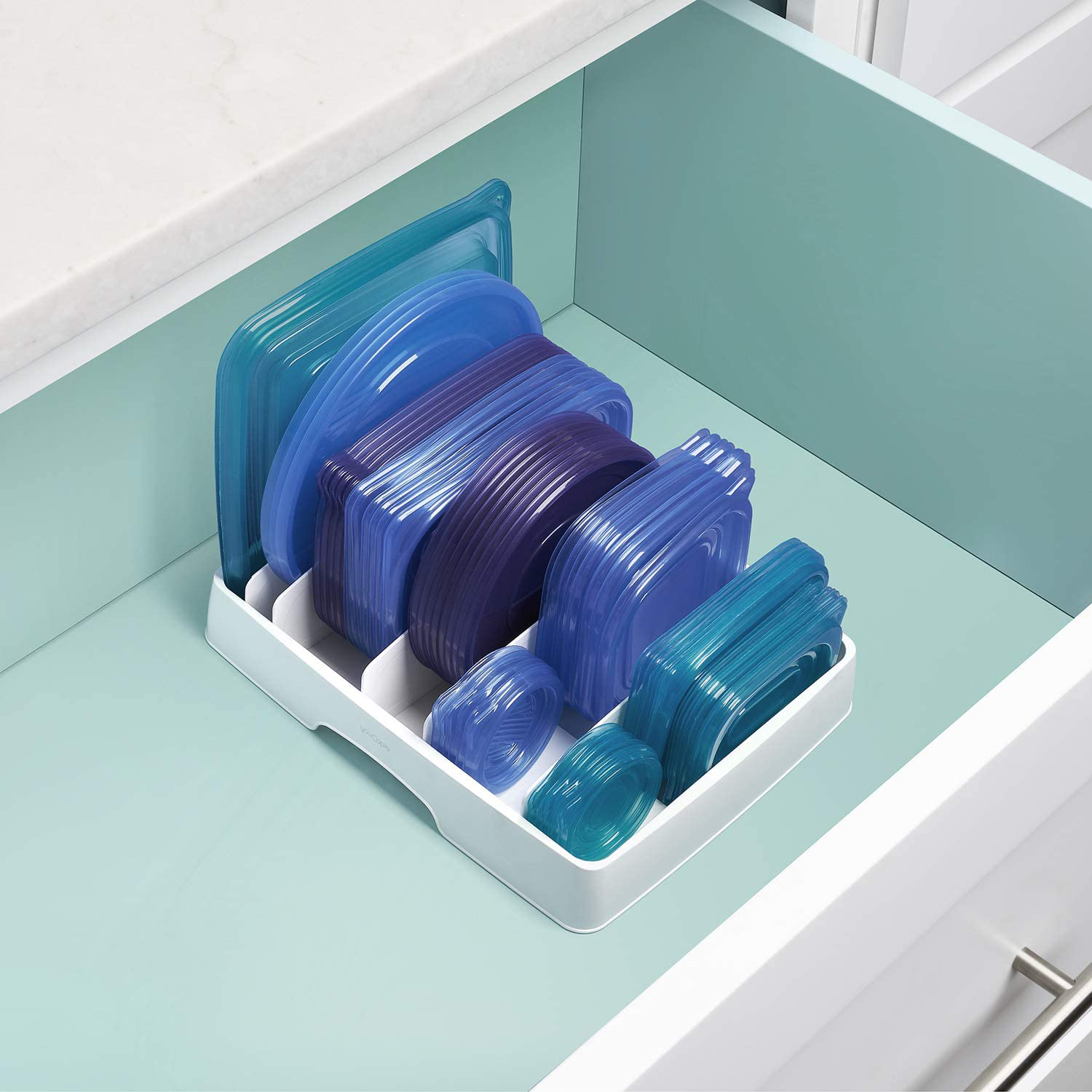 Kitchen Drawer Organizer for Plastic Containers and Lids