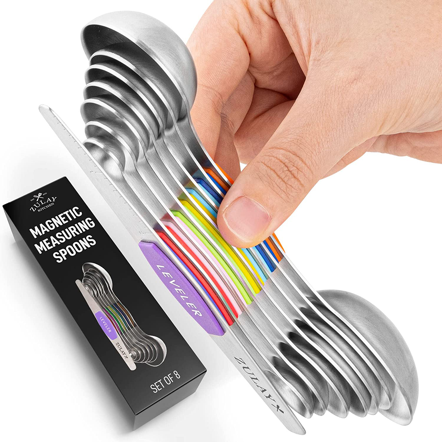 Zulay Kitchen Magnetic Measuring Spoons Set of 8 - Black, 1