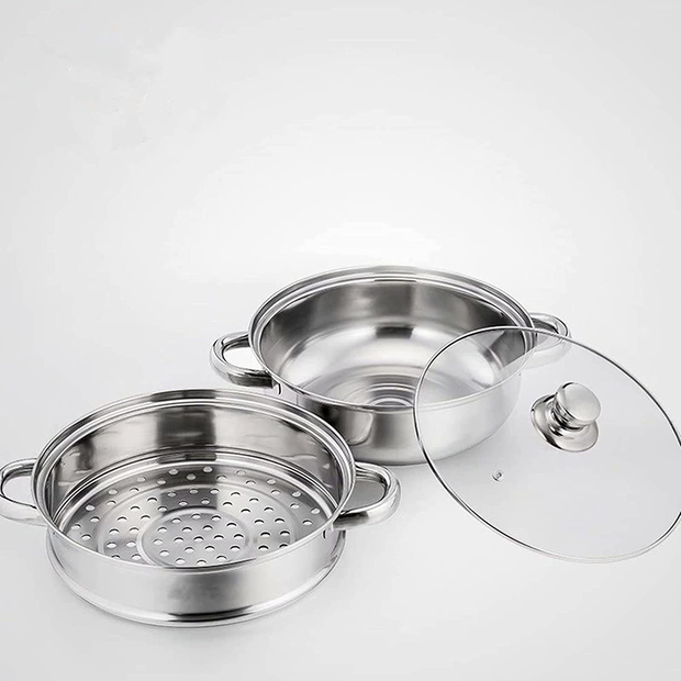 2 Piece Stainless Steel Stack and Steam Pot Set  With Lid