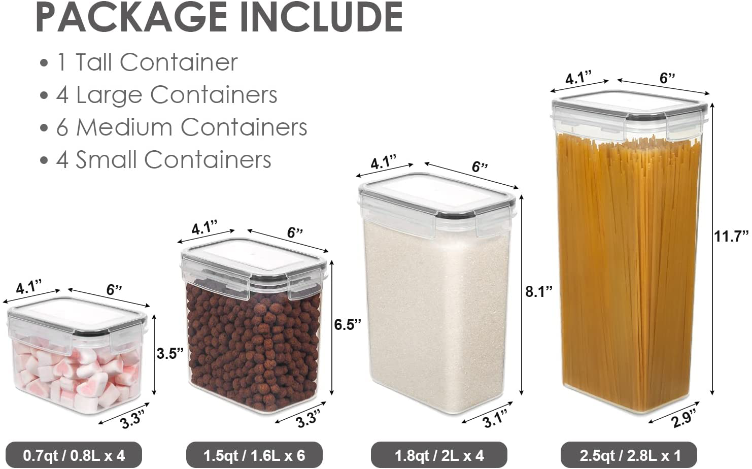 Airtight Food Storage Containers (Set of 8 Tall/2.8 L Each) for