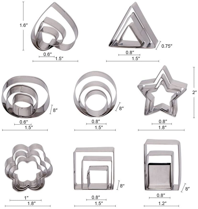 24 Pcs Stainless Steel Cookie Cutters Set- Geometric Assorted Size