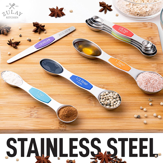 Stainless Steel Stackable, Dual Sided, Magnetic, Measuring Spoons Set of 7