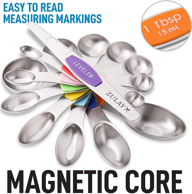 Stainless Steel Stackable, Dual Sided, Magnetic, Measuring Spoons Set of 7
