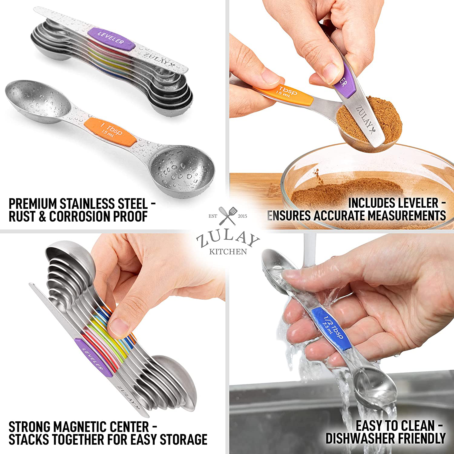 Stainless Steel Stackable, Dual Sided, Magnetic, Measuring Spoons Set of 7