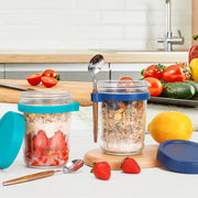 2 Overnight Oats Airtight Jars  With Lid And Spoon- 10 Oz