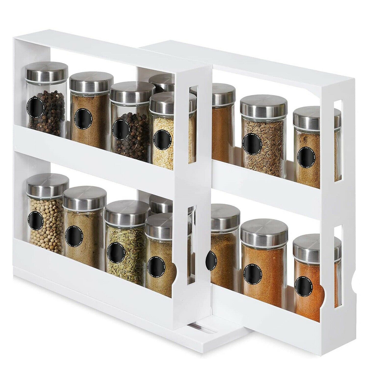 2 Tiers Multi Function Kitchen Storage Seasoning Spice Rack, Rotating Organizer