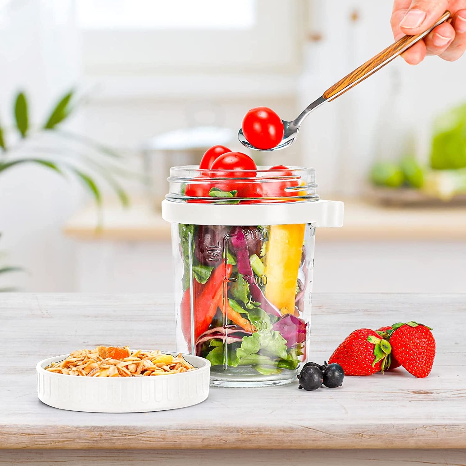 2 Overnight Oats Airtight Jars  With Lid And Spoon- 10 Oz