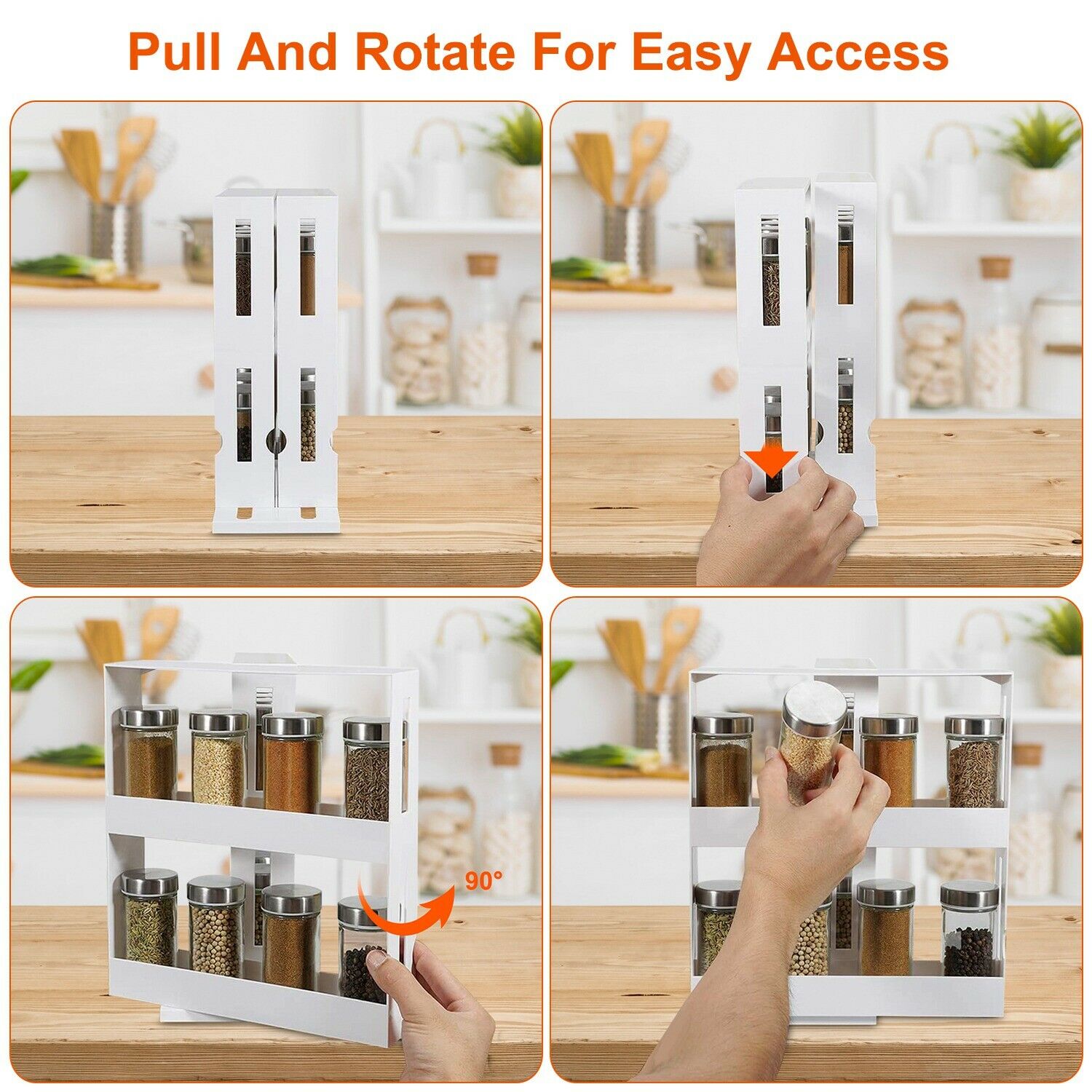 2 Tiers Multi Function Kitchen Storage Seasoning Spice Rack, Rotating Organizer