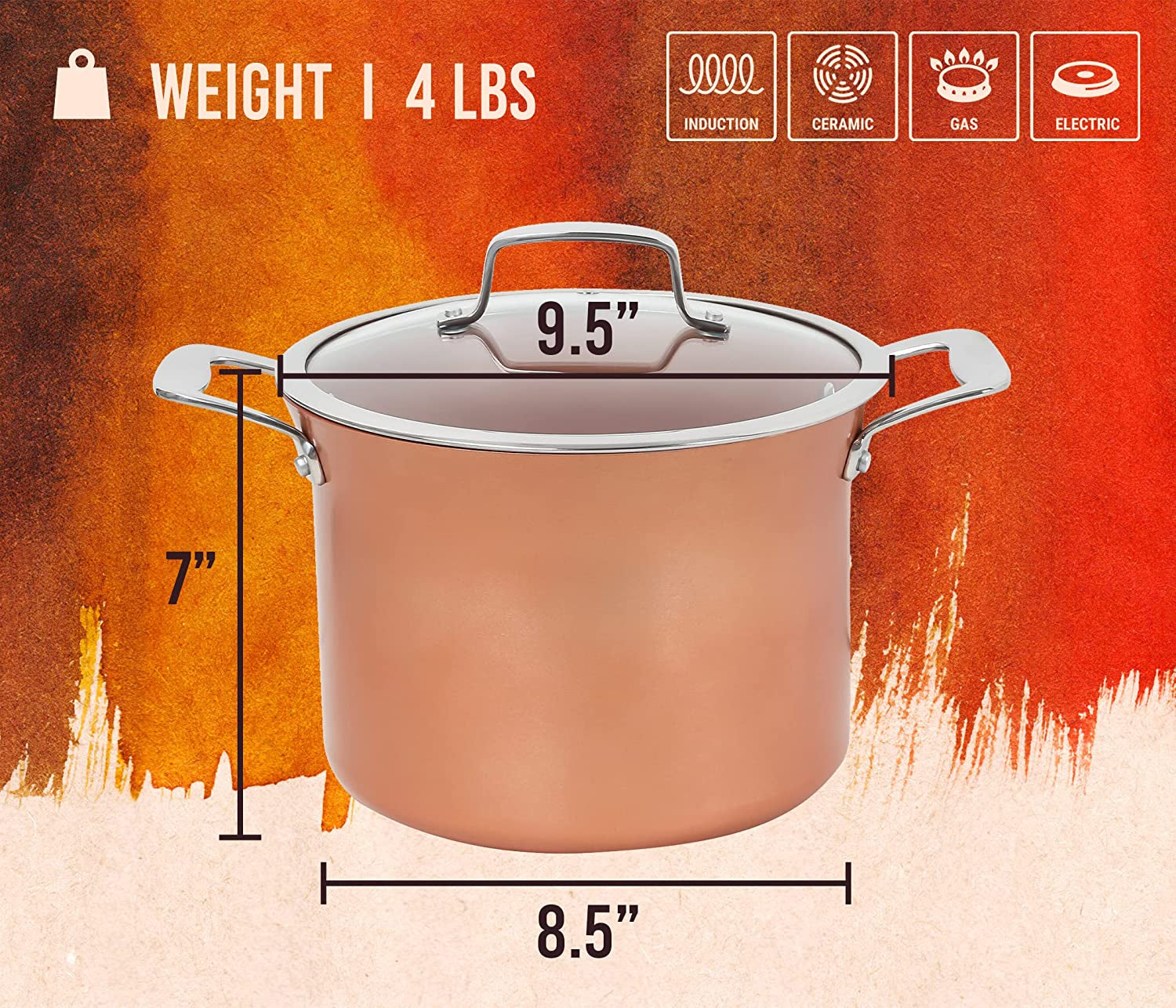 7 QT Copper, Granite, or  Sapphire Non Stick Stock Pot Casserole (Induction Compatible)