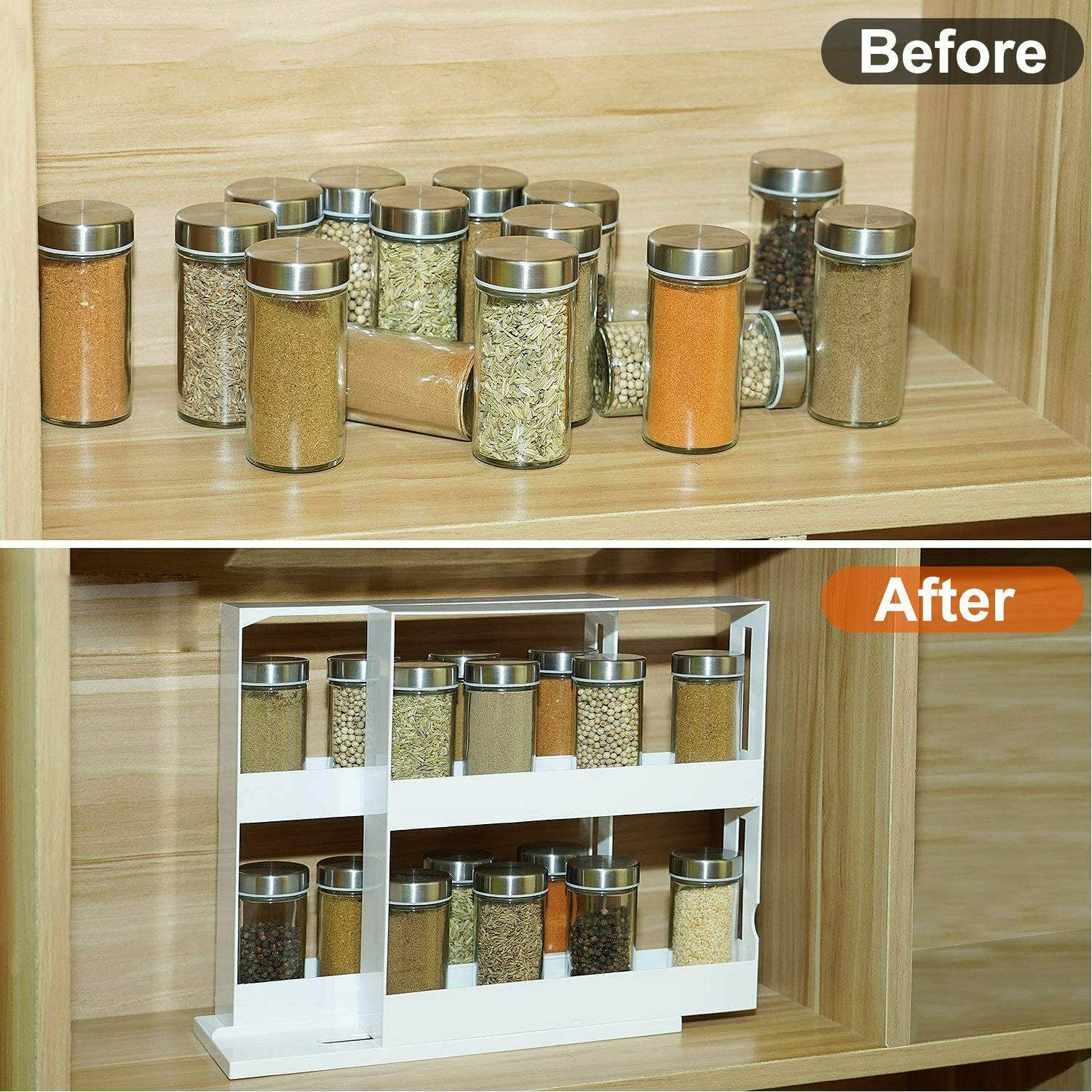 2 Tiers Multi Function Kitchen Storage Seasoning Spice Rack, Rotating Organizer