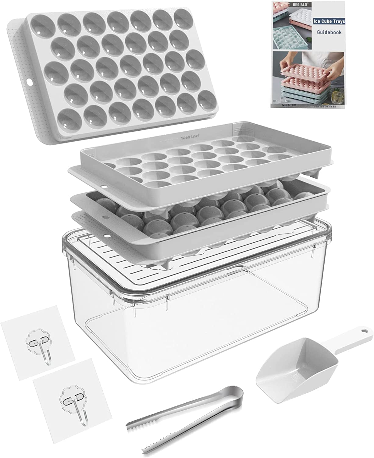 2 or 4 Round Ice Cubes Trays, Round Ice Trays for Freezer with Lid, Ice Buckets Tongs & Scoop 