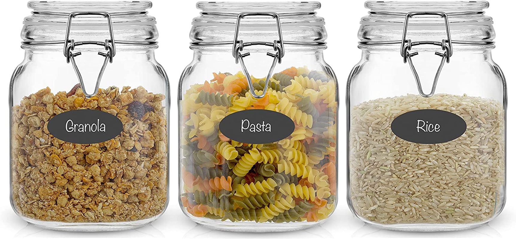 Set of 3 Airtight, Leak Proof Glass Jars with Lids And 6 Silicone Seals- 78Oz, 50oz or 32 Oz