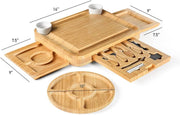 Bamboo Cheese and Meat Board - Charcuterie Board with Serving Utensils, Cutlery, Trays, Ceramic Bowls