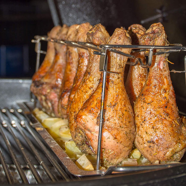  Premium Stainless Steel Chicken Leg Rack for Grill with Drip Tray 