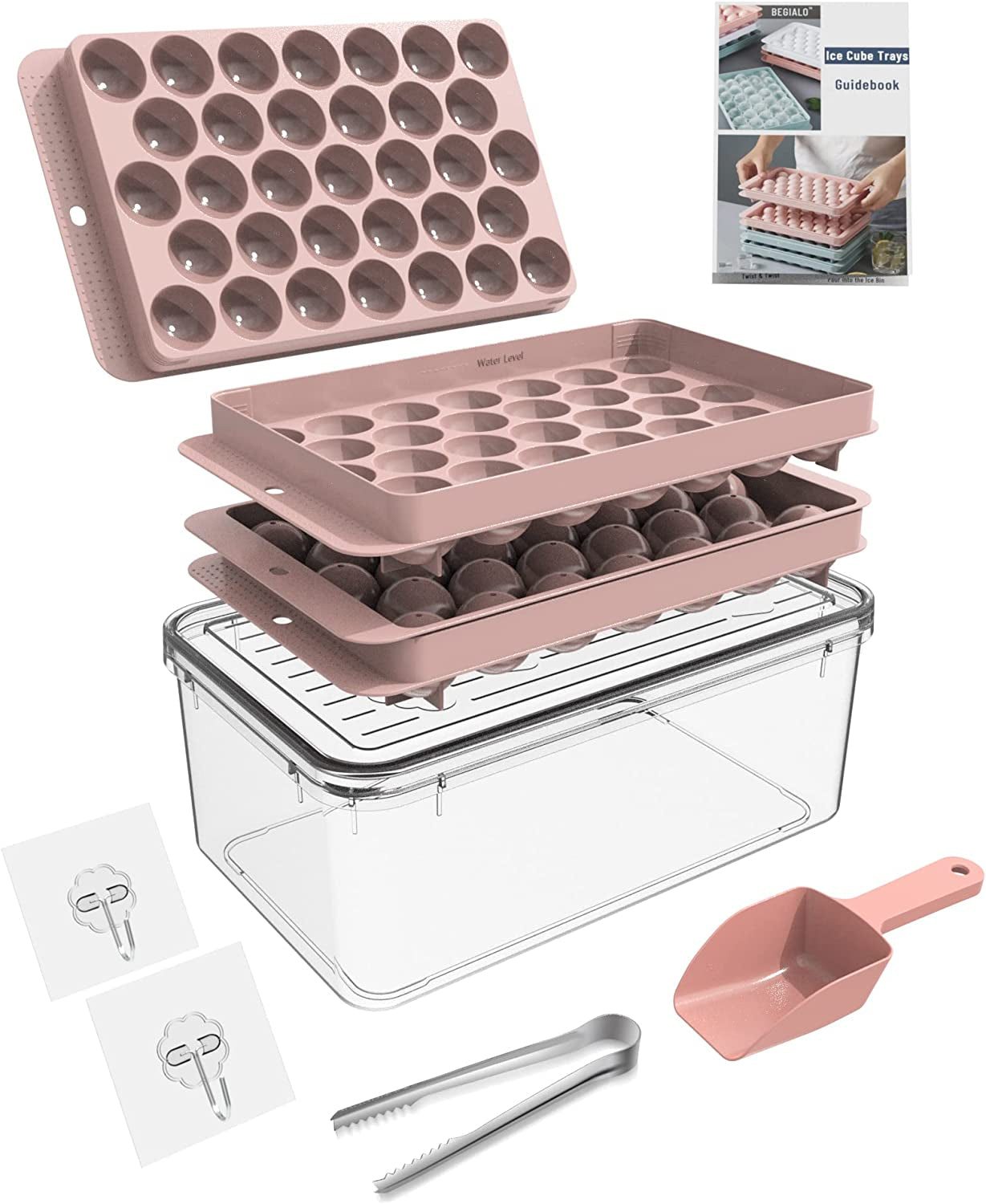 2 or 4 Round Ice Cubes Trays, Round Ice Trays for Freezer with Lid, Ice Buckets Tongs & Scoop 