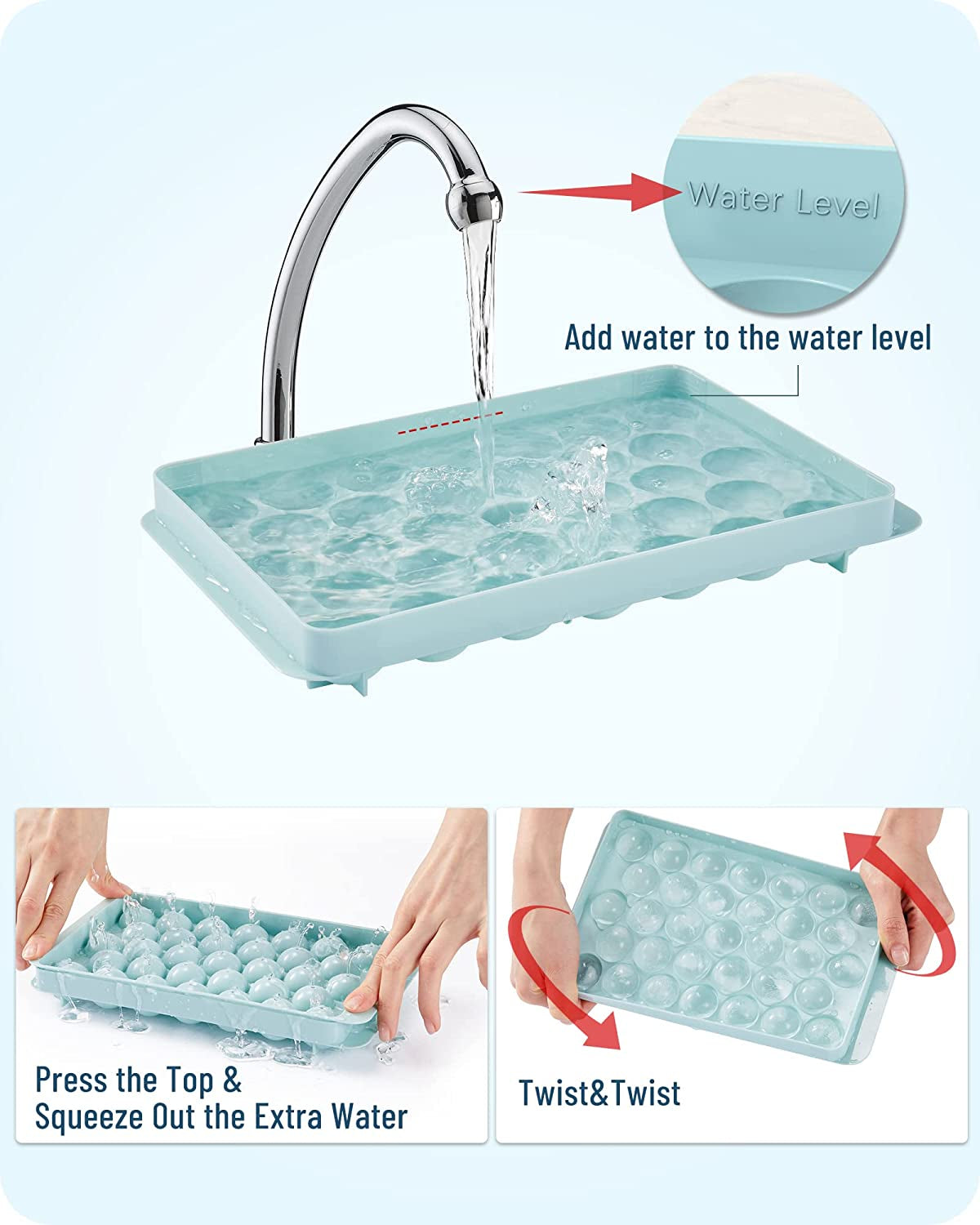 2 or 4 Round Ice Cubes Trays, Round Ice Trays for Freezer with Lid, Ice Buckets Tongs & Scoop 