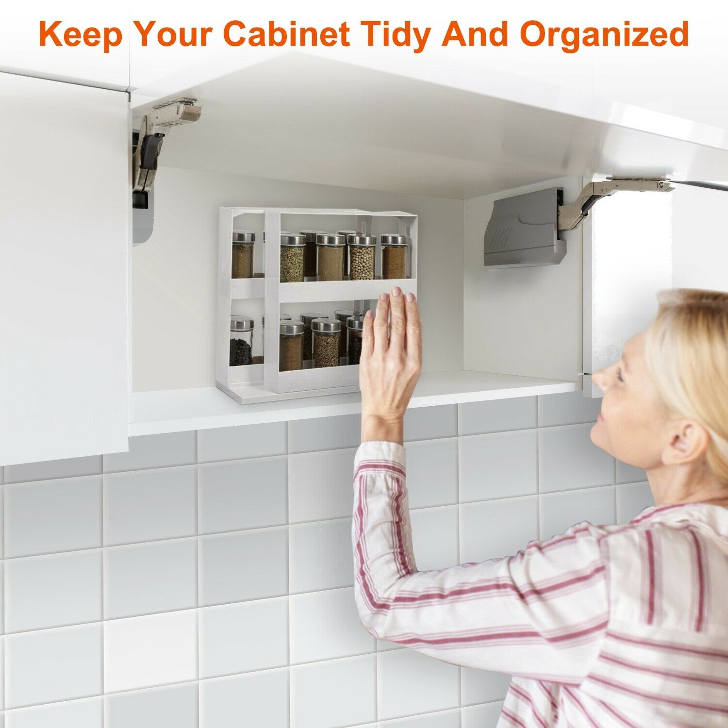 2-Tier Rotating Spice Rack Organizer – Multi Function Kitchen Cabinet Storage Shelf