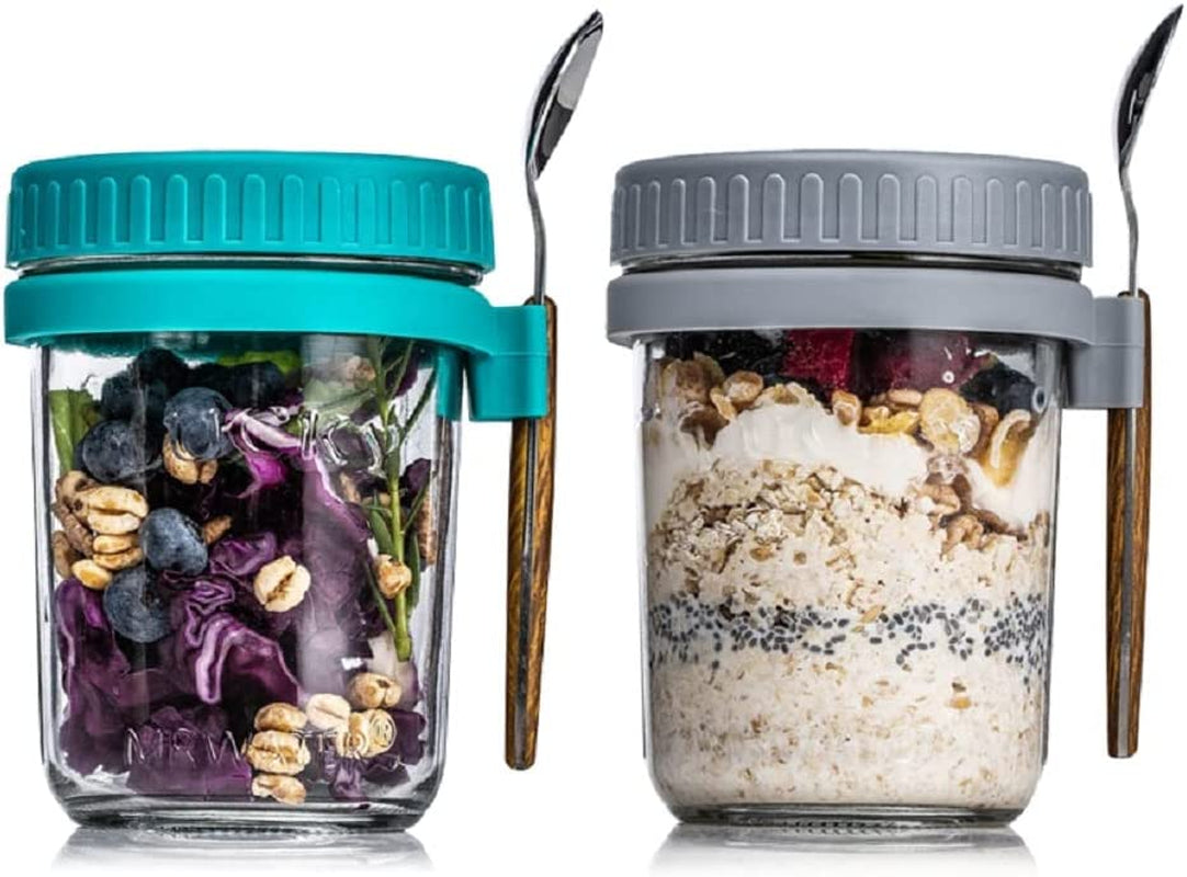 2 Overnight Oats Airtight Jars With Lid And Spoon- 10 Oz