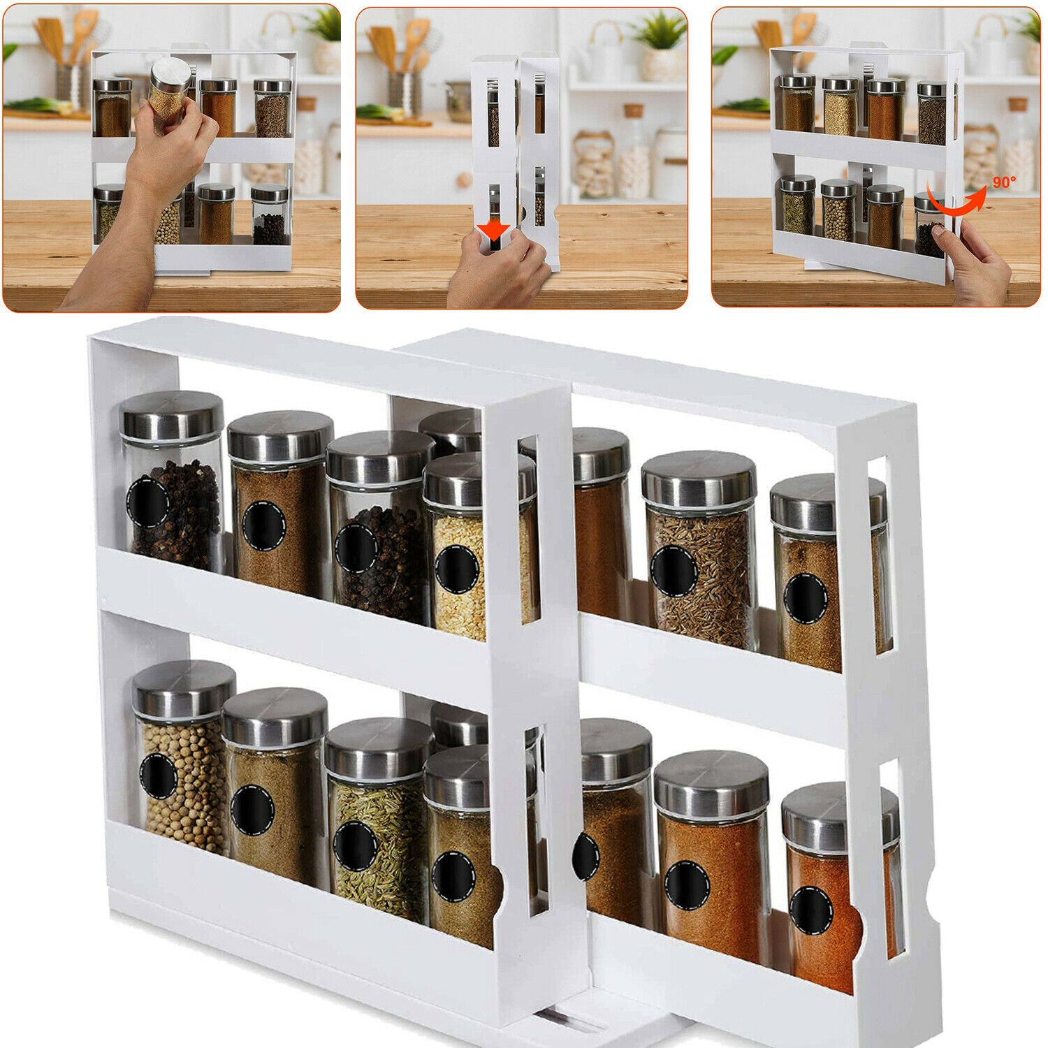 2-Tier Rotating Spice Rack Organizer – Multi Function Kitchen Cabinet Storage Shelf