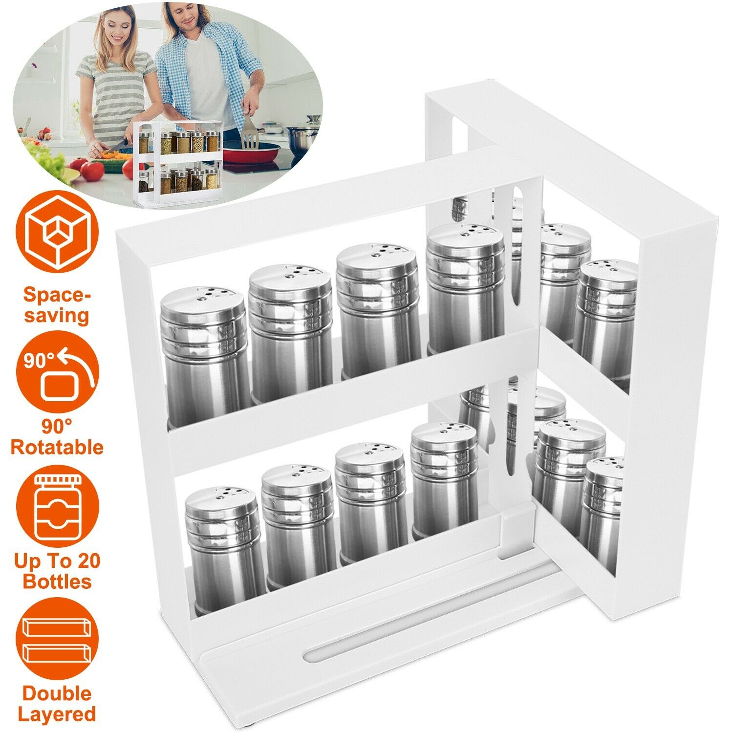 2 Tiers Multi Function Kitchen Storage Seasoning Spice Rack, Rotating Organizer