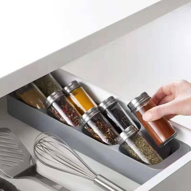 8 Slots Drawer Condiment, Seasoning Bottle Storage Holder/ Organizer