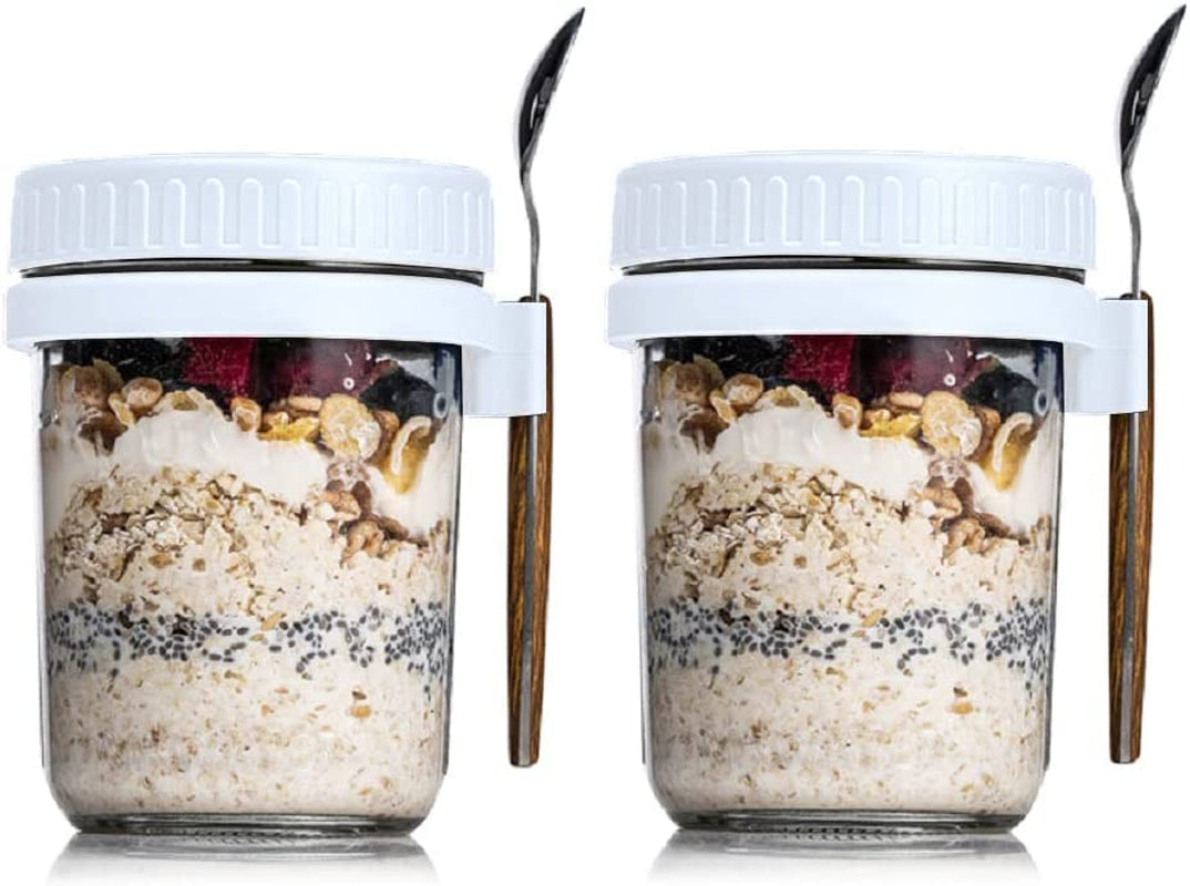 2 Overnight Oats Airtight Jars  With Lid And Spoon- 10 Oz