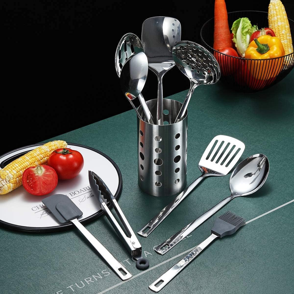 13 Pieces Stainless Steel Cooking Utensils Set With Utensil Holder