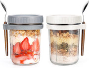 2 Overnight Oats Airtight Jars  With Lid And Spoon- 10 Oz