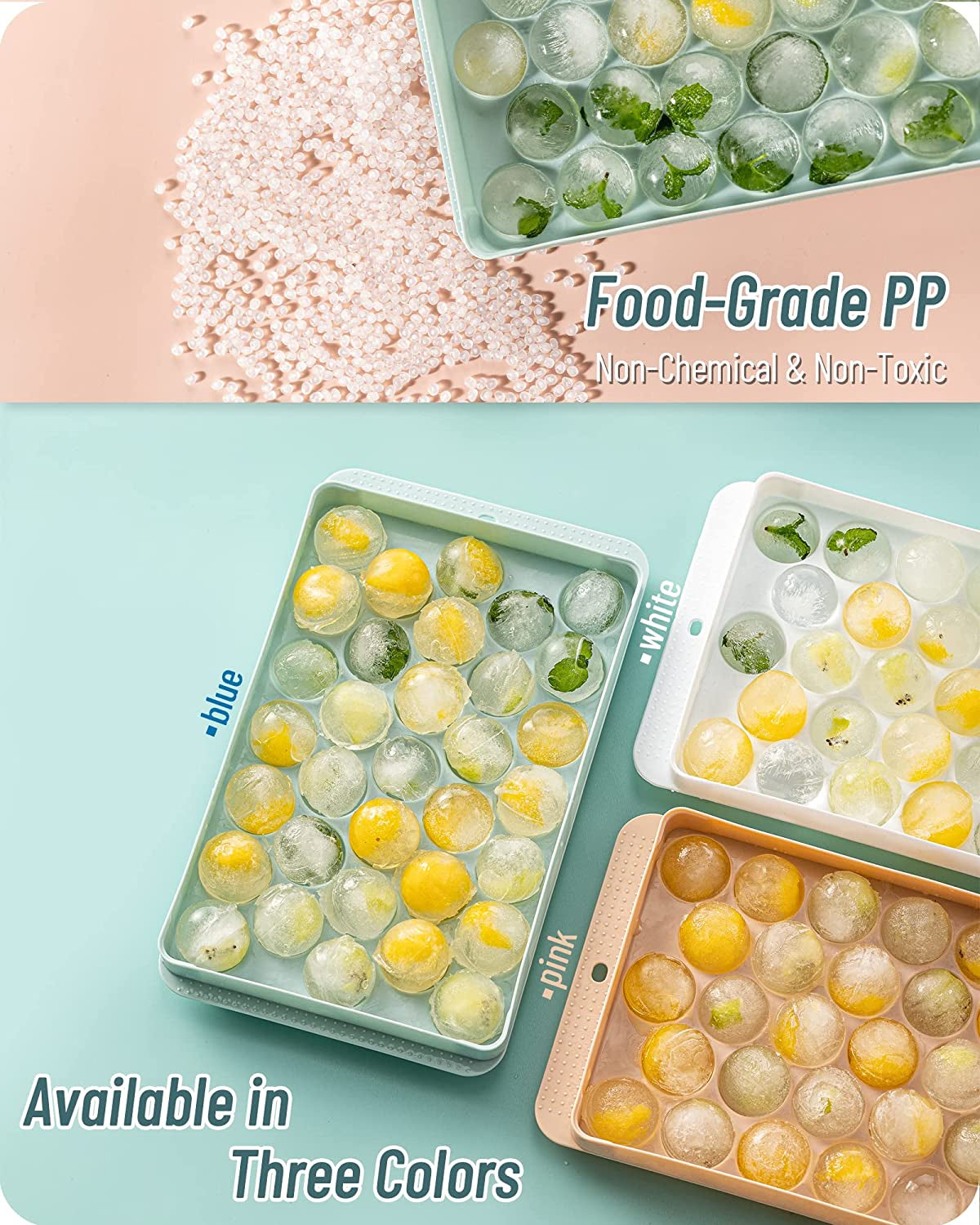 2 or 4 Round Ice Cubes Trays, Round Ice Trays for Freezer with Lid, Ice Buckets Tongs & Scoop 