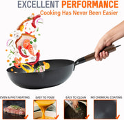 Carbon Steel Wok, 13 Inch Wok Pan with Lid and Cookwares 10Pcs or 5Pcs