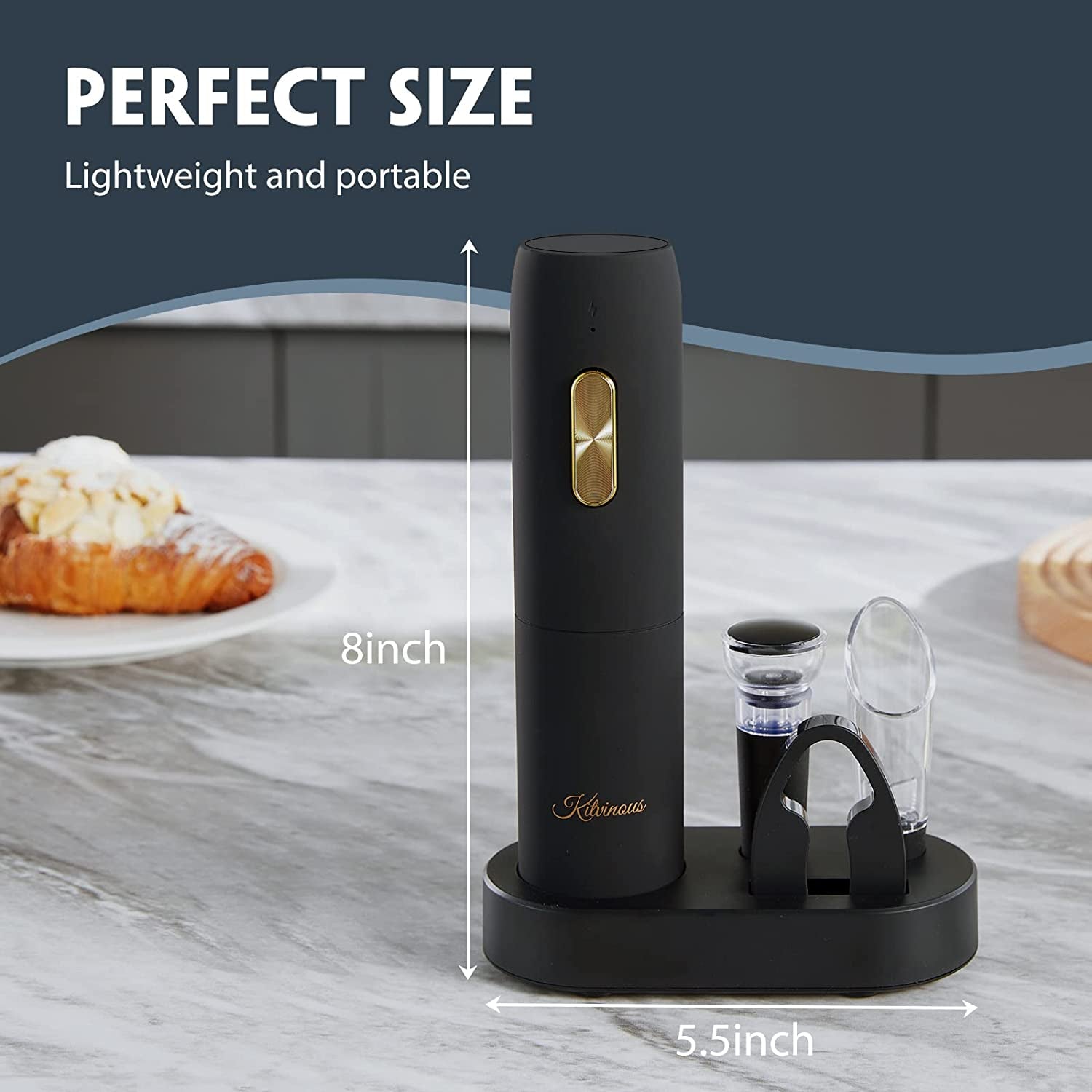 Rechargeable Electric Automatic Wine Opener Set with Charging Base, With Led Light, Portable Corkscrew with Pour & Preserver Vacuum Stopper, Foil Cutter